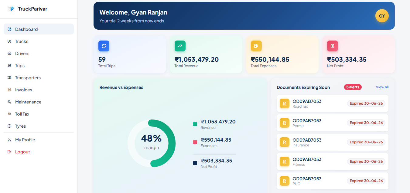 TruckParivar Dashboard